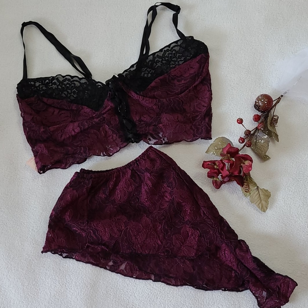 NEW Frederick's Of Hollywood 2 Pc Vintage Lingerie High Waist Lace-up front Med
